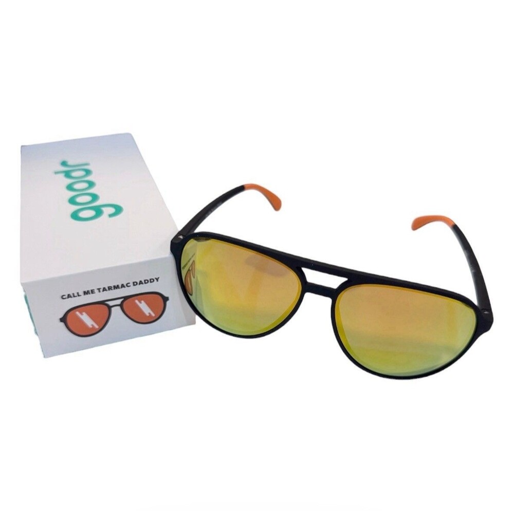 Goodr Mach G Polarized Sunglasses “Call Me Tarmac Daddy” Black/Orange w/Box New